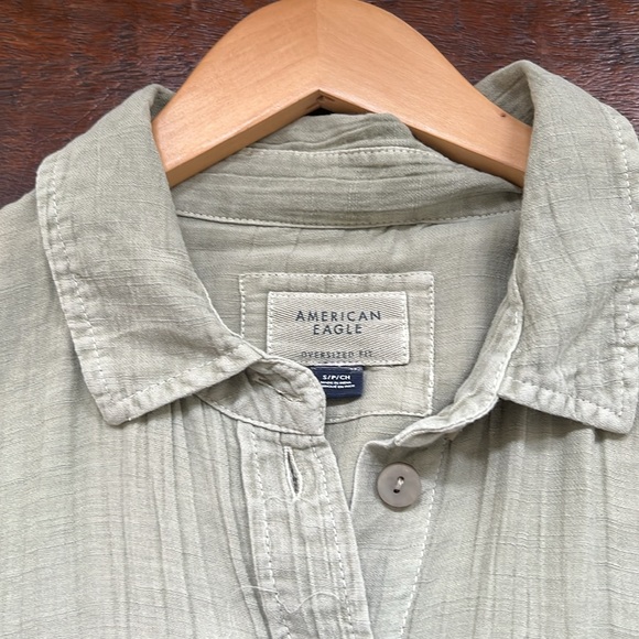 AMERICAN EAGLE Gauze Striped Textured Oversized Button Up Shirt Green S - Picture 5 of 12